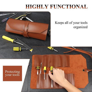 CL97 Multi - Function Toolkit Bundled Leather Tool Bag Double Thickened Two - Purpose Wrench Bag, Black, Brown - laboratorydeal