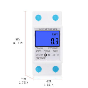 DDS528L Backlight Display Home Single-phase Rail Energy Meter 5-32A, 230V 50Hz Backlight Display, 110V 60Hz Backlight Display laboratorydeal