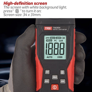 Digital Light Meter Illuminance Lux Meter Backlight LCD Display 0.1-200000LUX/0.01-20000FC Light Sensor Tester, TA630A