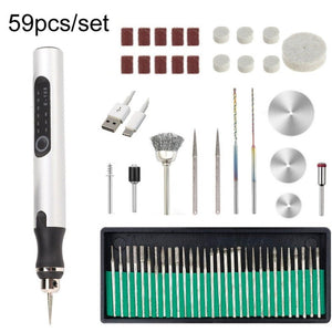 E108 59pcs/set Wireless Portable USB Rechargeable Mini Electric Drill Pen, Silver, Rose Gold - laboratorydeal