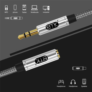 EMK 3.5mm Male to Female Gold - plated Plug Cotton Braided Audio Cable for Speaker / Notebooks / Headphone, Length: 0.5m - laboratorydeal