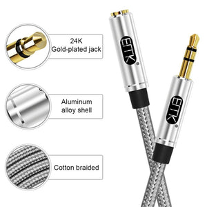 EMK 3.5mm Male to Female Gold - plated Plug Cotton Braided Audio Cable for Speaker / Notebooks / Headphone, Length: 0.5m - laboratorydeal