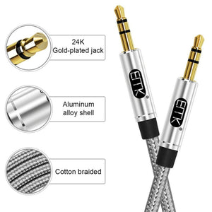 EMK 3.5mm Male to Male Gold - plated Plug Cotton Braided Audio Cable for Speaker / Notebooks / Headphone, Length: 1m, EMK - laboratorydeal