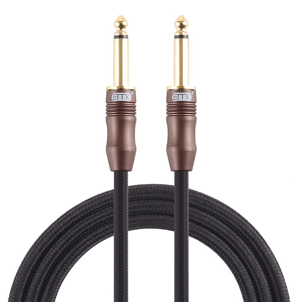 EMK 6.35mm Male to Male 3 Section Gold - plated Plug Cotton Braided Audio Cable for Guitar Amplifier Mixer, Length: 1.5m - laboratorydeal