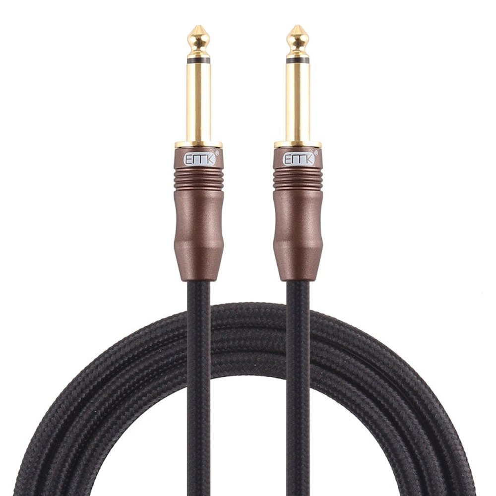 EMK 6.35mm Male to Male 3 Section Gold - plated Plug Cotton Braided Audio Cable for Guitar Amplifier Mixer, Length: 1.5m - laboratorydeal