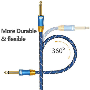 EMK 6.35mm Male to Male 3 Section Gold - plated Plug Grid Nylon Braided Audio Cable for Speaker Amplifier Mixer, Length: 1.5m - laboratorydeal