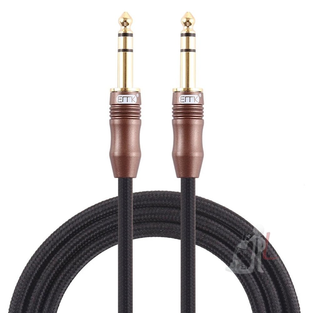 EMK 6.35mm Male to Male 4 Section Gold - plated Plug Cotton Braided Audio Cable for Guitar Amplifier Mixer, Length: 2m - laboratorydeal