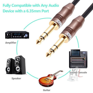 EMK 6.35mm Male to Male 4 Section Gold - plated Plug Cotton Braided Audio Cable for Guitar Amplifier Mixer, Length: 2m - laboratorydeal