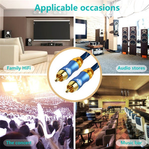 EMK 8mm RCA Male to 6mm RCA Male Gold - plated Plug Grid Nylon Braided Audio Coaxial Cable for Speaker Amplifier Mixer, Length: 2m - laboratorydeal