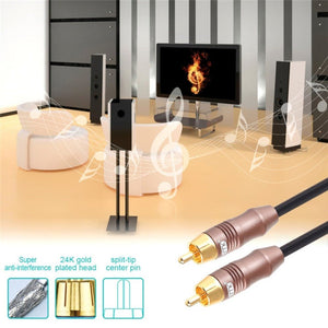 EMK 8mm RCA Male to 6mm RCA Male Gold - plated Plug Cotton Braided Audio Coaxial Cable for Speaker Amplifier Mixer, Length: 2m - laboratorydeal