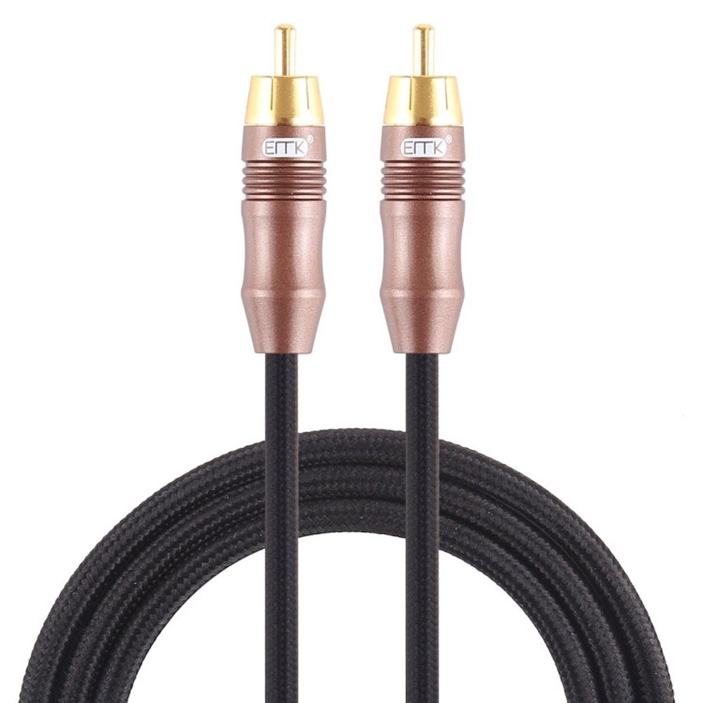EMK 8mm RCA Male to 6mm RCA Male Gold - plated Plug Cotton Braided Audio Coaxial Cable for Speaker Amplifier Mixer, Length: 2m - laboratorydeal