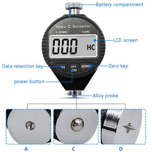 Electronic Digital Display Hard Meter Plastic Rubber Silicone Tire Hardness Meter, 0-100HA A, 0-100HC C, 0-100HD D