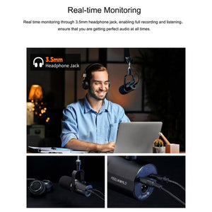 FEELWORLD PM1 - XS XLR/USB Dynamic Microphone for Podcasting Recording Gaming Live Streaming, PM1 - XS - laboratorydeal
