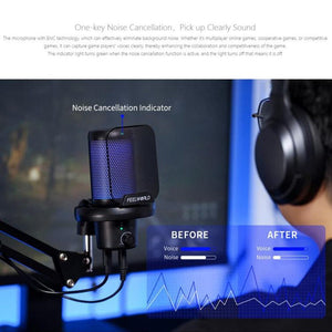 FEELWORLD VM1 USB Condenser Gaming Microphone for Streaming Noise Cancellation Mute RGB Light Boom Arm Stand, VM1 - AS - laboratorydeal