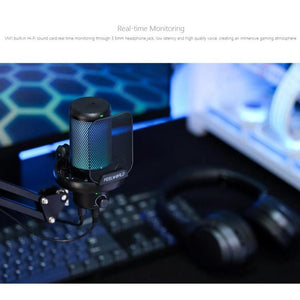 FEELWORLD VM1 USB Condenser Gaming Microphone for Streaming Noise Cancellation Mute RGB Light Boom Arm Stand, VM1 - AS - laboratorydeal