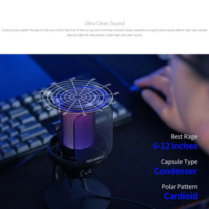 FEELWORLD VM1 USB Condenser Gaming Microphone for Streaming Noise Cancellation Mute RGB Light Desktop Stand, VM1 - XS - laboratorydeal