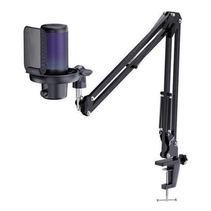 FEELWORLD VM1 USB Condenser Gaming Microphone for Streaming Noise Cancellation Mute RGB Light Boom Arm Stand, VM1 - AS - laboratorydeal