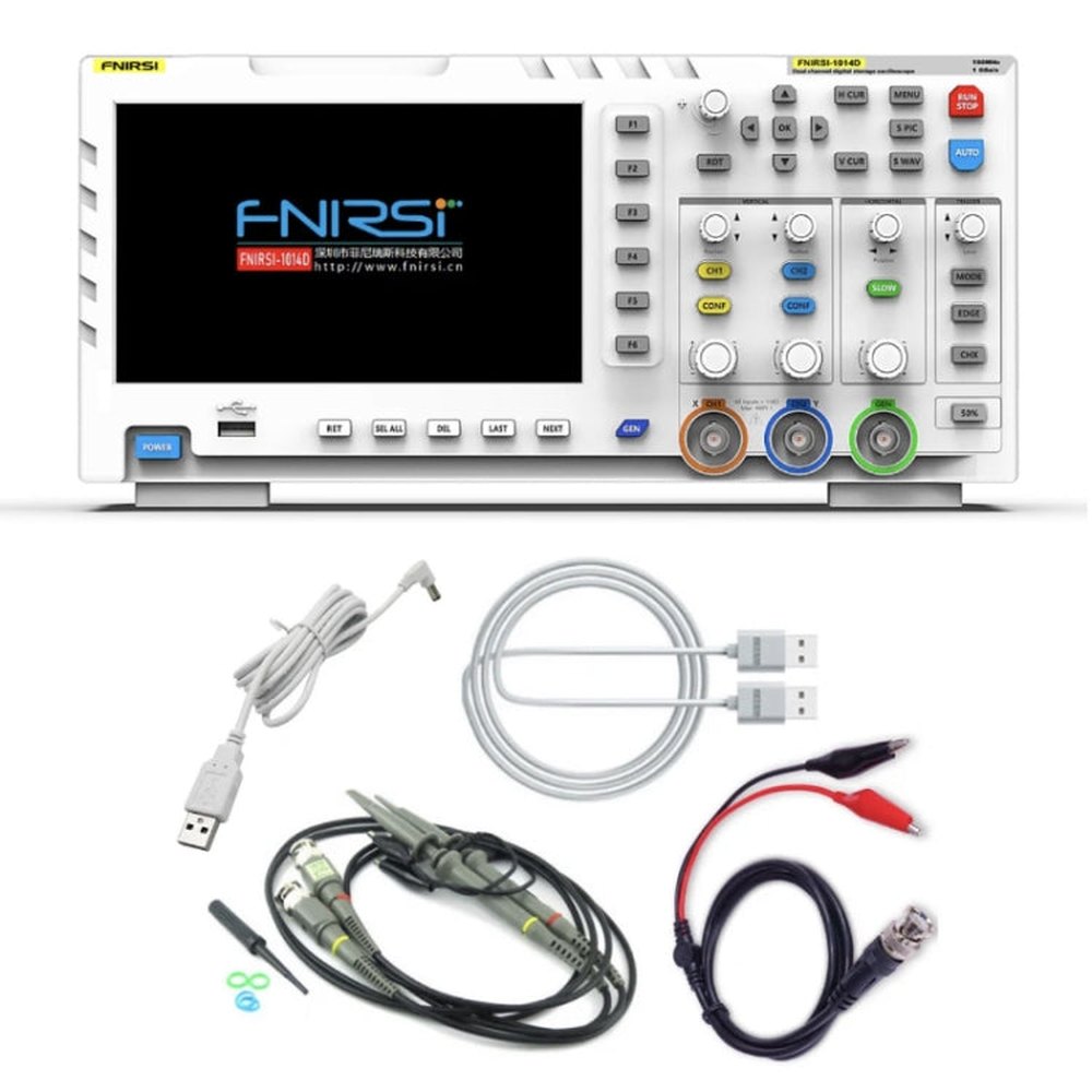FNIRSI 2 in 1 Dual-channel 100M Bandwidth Digital Oscilloscope 1GS Sampling Signal Generator, US Plug, 1014D, 1014D +P4100 Probe