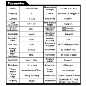 FNIRSI 2 in 1 Dual-channel 100M Bandwidth Digital Oscilloscope 1GS Sampling Signal Generator, US Plug, 1014D, 1014D +P4100 Probe