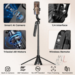 FUNSNAP A6 360 Degree Al Gimbal Selfie Stick Smart Face Tracking Integrated Tripod, A6 - laboratorydeal