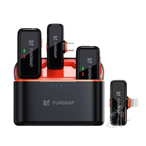 FUNSNAP S6 Lavalier Wireless Microphone, 2 RX + 2 TX with Charging Case, Type - C RX + 2 TX with Charging Case, 8 Pin RX + 2 TX with Charging Case, Type - C RX + 1 TX, 8 Pin RX + 1 TX - laboratorydeal