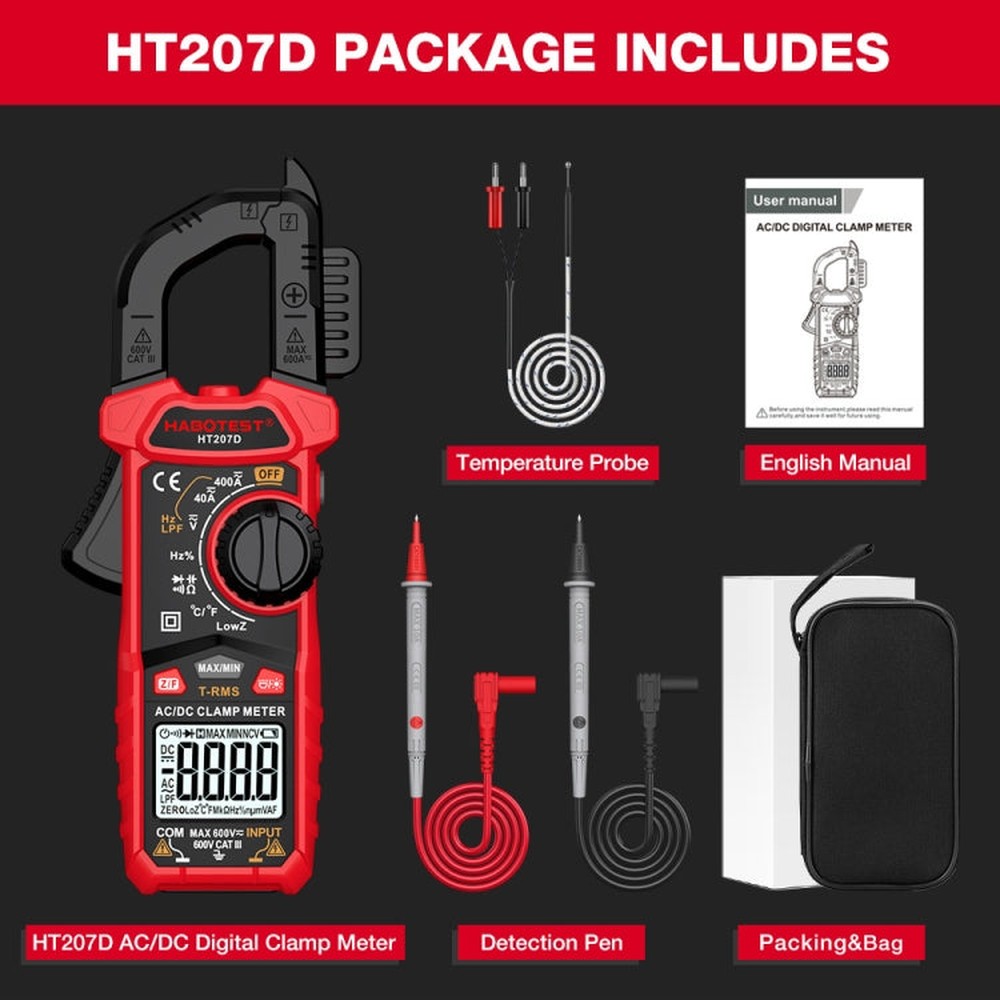 HABOTEST HT207D Multifunctional Digital Clamp Multimeter, HT207D