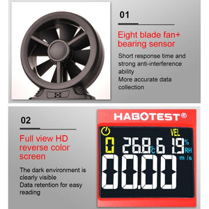 HABOTEST Handheld High-Precision Digital Anemometer With USB, HT625B