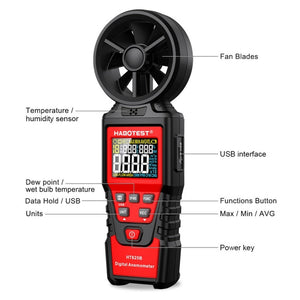 HABOTEST Handheld High-Precision Digital Anemometer With USB, HT625B