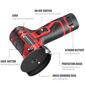 HILDA 12V 3 Inch Li - Ion Angle Grinder Home Cutting And Sanding Machine, EU Plug, Plastic Package With 1 Battery, Carton Package With 1 Battery, Plastic Package With 2 Battery, Carton Package With 2 Battery - laboratorydeal