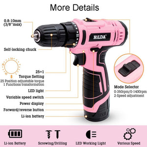 HILDA 12V Cordless Impact Drill Electrical Screwdriver, EU Plug, US Plug, UK Plug - laboratorydeal