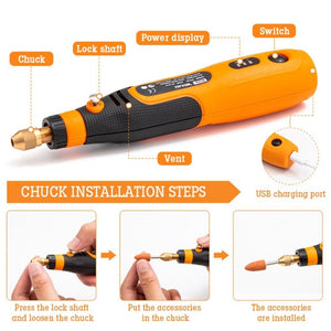 HILDA 3.6V Electrical Grinder Pen Precision Carving Micro Power Drill, Rotary Tool, 32 In 1, 46 In 1 - laboratorydeal