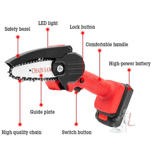 HILDA Rechargeable Cordless Mini Electrical Chain Saw Logging Tools Plastic Package, EU Plug With 1 Battery Red, US Plug With 1 Battery Red, EU Plug With 1 Battery Black, US Plug With 1 Battery Black - laboratorydeal