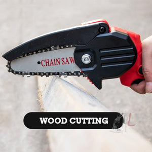 HILDA Rechargeable Cordless Mini Electrical Chain Saw Logging Tools Plastic Package, EU Plug With 1 Battery Red, US Plug With 1 Battery Red, EU Plug With 1 Battery Black, US Plug With 1 Battery Black - laboratorydeal