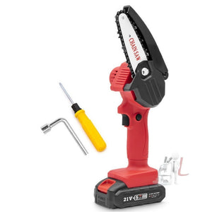 HILDA Rechargeable Cordless Mini Electrical Chain Saw Logging Tools Plastic Package, EU Plug With 1 Battery Red, US Plug With 1 Battery Red, EU Plug With 1 Battery Black, US Plug With 1 Battery Black - laboratorydeal