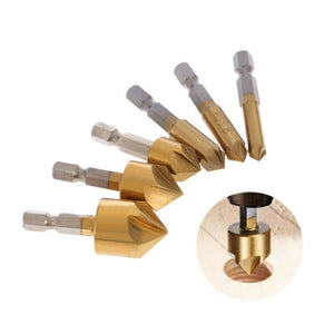 Hexagonal Handle Titanium - Plated Five - Blade Chamer 90 Degree Chamfer Knife Drill, Five - Blade - laboratorydeal