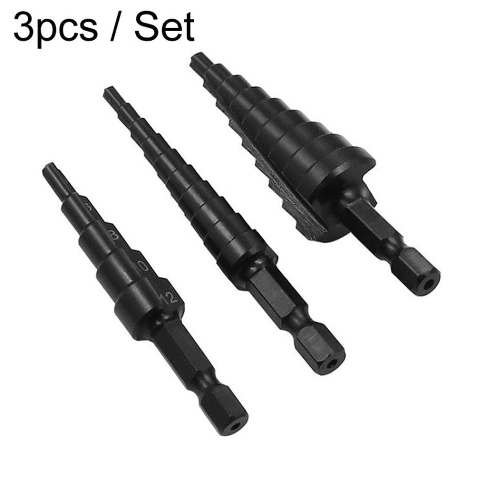 Hexagonal Shank Nitrided Straight Fluted Step Drill HSS Pagoda Drill Hole Opener, 3pcs / Set - laboratorydeal