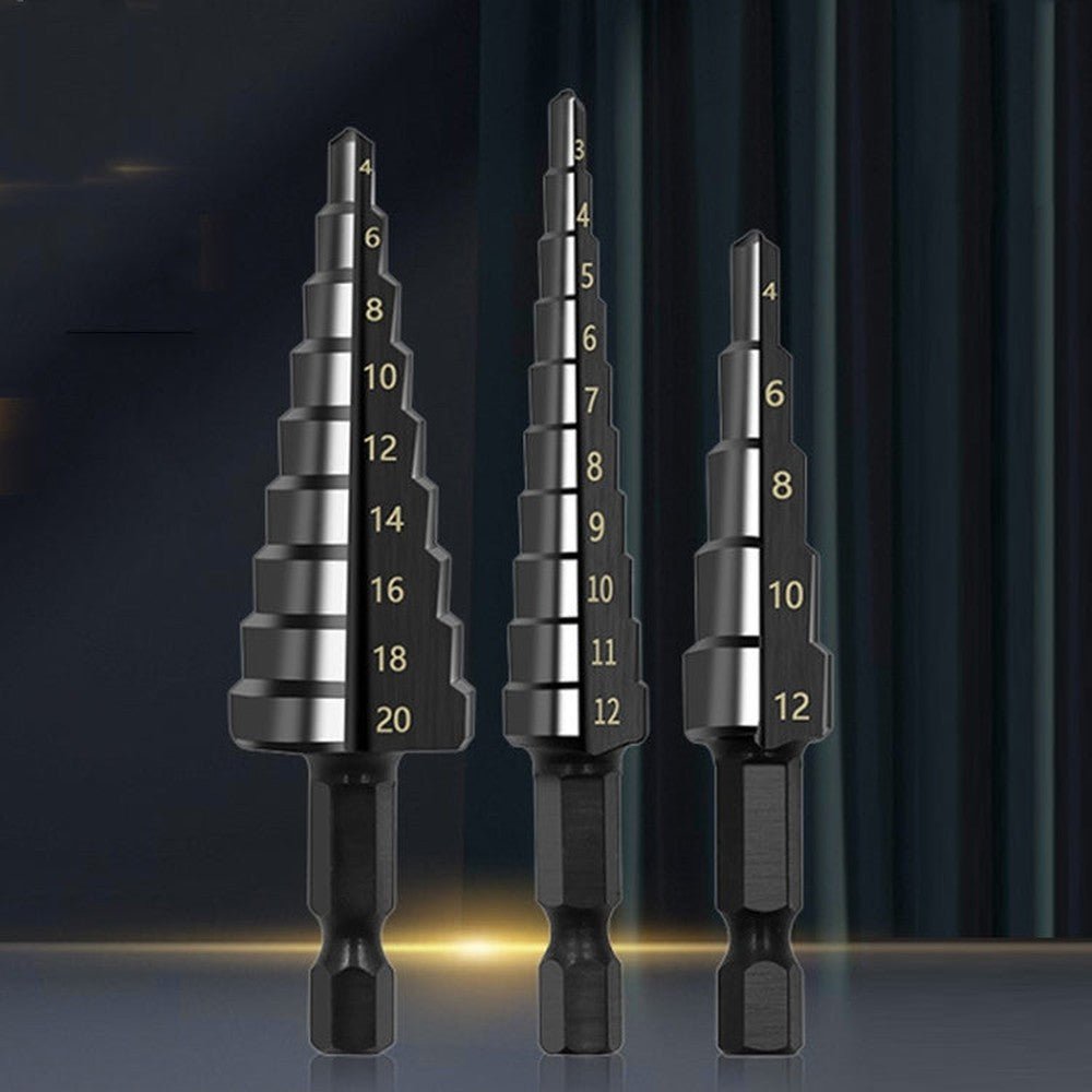 Hexagonal Shank Nitrided Straight Fluted Step Drill HSS Pagoda Drill Hole Opener, 3pcs / Set - laboratorydeal