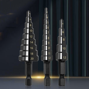 Hexagonal Shank Nitrided Straight Fluted Step Drill HSS Pagoda Drill Hole Opener, 3pcs / Set - laboratorydeal