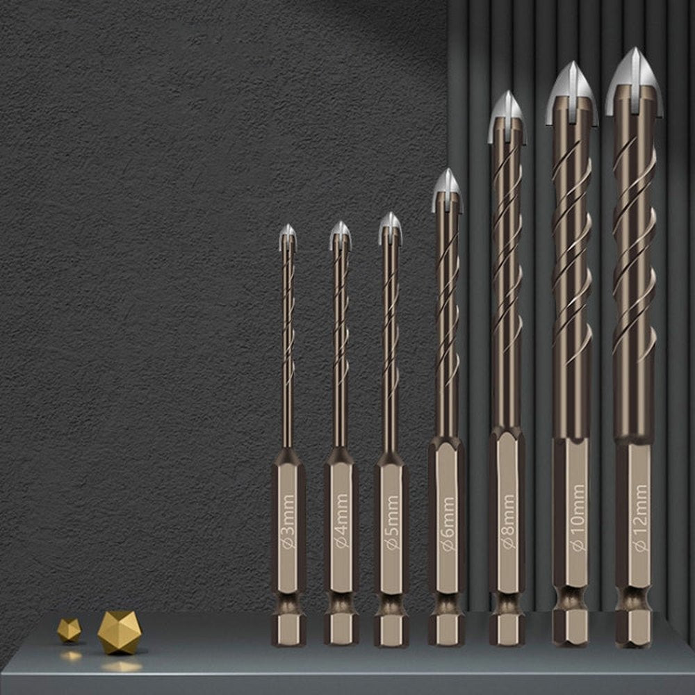 Hexagonal Shank Spiral Flute Cross Alloy Drill Bits Glass Tile Four Edge Drivers, 3mm, 4mm, 5mm, 6mm, 8mm, 10mm - laboratorydeal