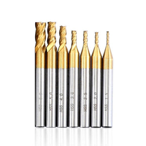 High - Speed Steel And Aluminum End Face Milling Cutter With Straight Shank Titanium - Plated Milling Cutter, 7 PCS/Set, 10 PCS/Set, 11 PCS/Set - laboratorydeal