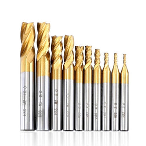 High - Speed Steel And Aluminum End Face Milling Cutter With Straight Shank Titanium - Plated Milling Cutter, 7 PCS/Set, 10 PCS/Set, 11 PCS/Set - laboratorydeal