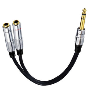 JUNSUNMAY 6.35mm Male to Dual 6.35mm Female Stereo Audio Adapter, Length: 0.2m, Length: 0.2m - laboratorydeal