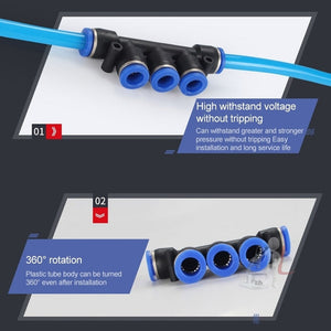 LAIZE 10pcs Plastic Five Port Pneumatic Quick Fitting Connector, PK-4, PK-6, PK-8, PK-10, PK-12