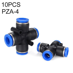 LAIZE 10pcs Plastic PZA Four-way Pneumatic Quick Fitting Connector, PZA-4, PZA-6, PZA-8, PZA-10, PZA-12