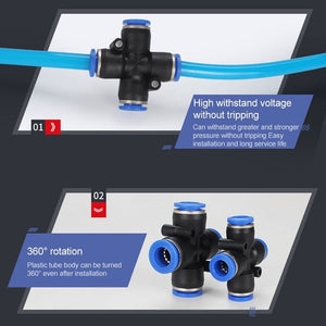 LAIZE 10pcs Plastic PZA Four-way Pneumatic Quick Fitting Connector, PZA-4, PZA-6, PZA-8, PZA-10, PZA-12