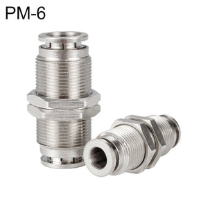 LAIZE Nickel Plated Copper Bulkhead Straight Pneumatic Quick Connector, PM-4, PM-6, PM-8, PM-10, PM-12