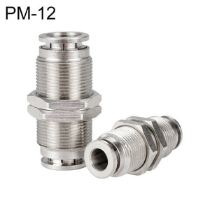 LAIZE Nickel Plated Copper Bulkhead Straight Pneumatic Quick Connector, PM-4, PM-6, PM-8, PM-10, PM-12