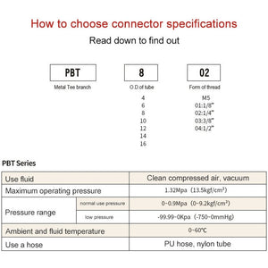 LAIZE Nickel Plated Copper Male Tee Branch Pneumatic Quick Connector, PB4-01, PB4-02, PB4-M5, PB6-01, PB6-02, PB6-03, PB6-04, PB6-M5, PB8-01, PB8-02, PB8-03, PB8-04, PB10-01, PB10-02, PB10-03, PB10-04, PB12-01, PB12-02, PB12-03, PB12-04