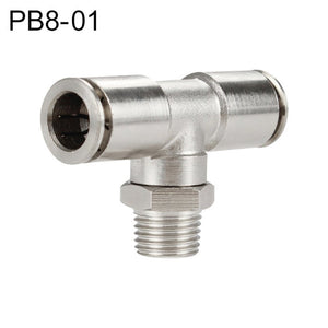 LAIZE Nickel Plated Copper Male Tee Branch Pneumatic Quick Connector, PB4-01, PB4-02, PB4-M5, PB6-01, PB6-02, PB6-03, PB6-04, PB6-M5, PB8-01, PB8-02, PB8-03, PB8-04, PB10-01, PB10-02, PB10-03, PB10-04, PB12-01, PB12-02, PB12-03, PB12-04