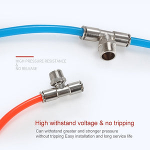 LAIZE Nickel Plated Copper Male Tee Branch Pneumatic Quick Connector, PB4-01, PB4-02, PB4-M5, PB6-01, PB6-02, PB6-03, PB6-04, PB6-M5, PB8-01, PB8-02, PB8-03, PB8-04, PB10-01, PB10-02, PB10-03, PB10-04, PB12-01, PB12-02, PB12-03, PB12-04